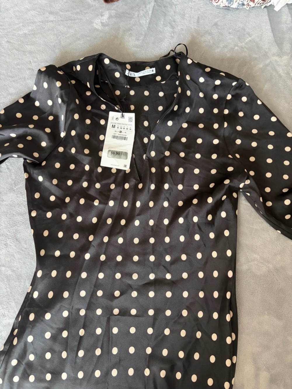 Zara Black Blouse with Cream Polka Dots